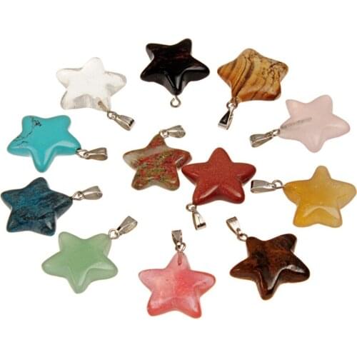 50pcs Amulet Five Pointed Star Crystal Carving Natural Stone Quartz Lucky Protection And Healing Powers Loose Beads Pendant free