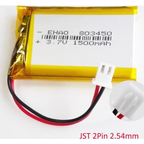 803450 3.7V 1500mAh LiPo Rechargeable Battery With JST XHR 2.54mm 2pin connector For MP3 DVD PAD camera GPS laptop mobile phone