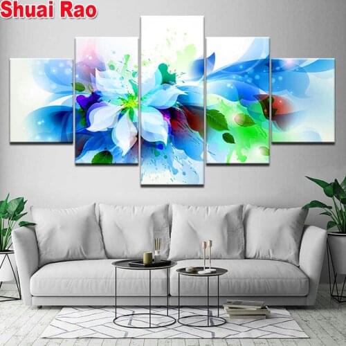 Diamond Painting Abstract Blue flower landscape 5 piece Diy Full Square Round Diamond Embroidery Mosaic crafts home decor