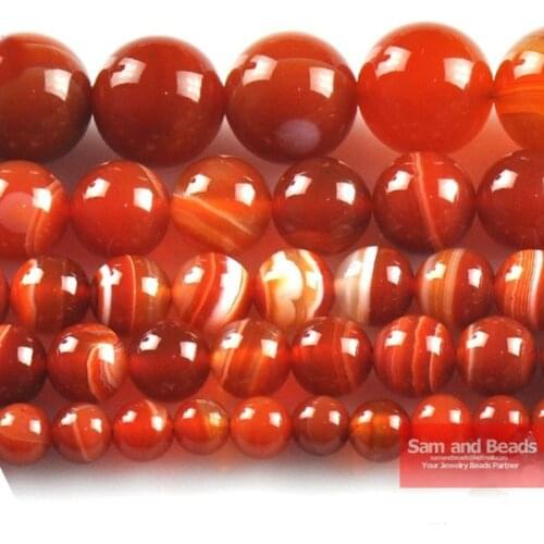 Free Shipping Natural Stone Orange Stripe Agata Round Loose Beads 4 6 8 10 12MM Pick Size For Jewelry Making SAB05