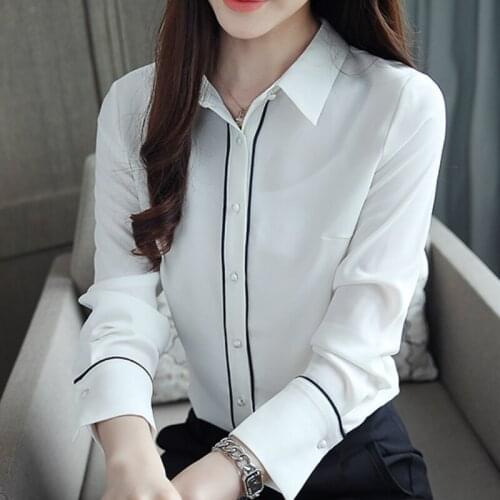 Blouses Woman 2021 Turn Down Collar Office Ladies Tops White Blouse Women Tops Long Sleeve Chiffon Blouse Women Shirts B713