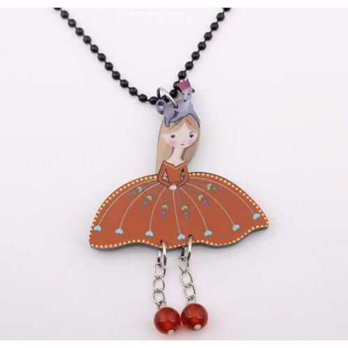 Bonsny angel girls new 2014 collar & pendant necklace colorful for girl lovely cute figure acrylic woman jewelry fairy wings