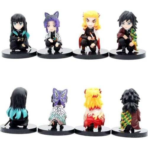 4 Pcs Mini Q Ver.Demon Slayer Kimetsu no Yaiba Giyuu Shinobu Tokitou Muichirou Rengoku Kyoujurou PVC Action Figure Model 5cm