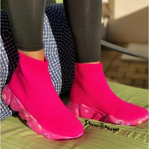 Brand Socks Shoes Breathable High-top Women Shoes Flats Fashion Sneakers Stretch Fabric Casual Shoes Slip-On Zapatillas Mujer