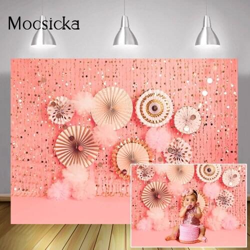 Pink Sweet Princess Birthday Cake Smash Backdrop for Photography Mexico Paper Flowers Newborn Portrait Background Photocall