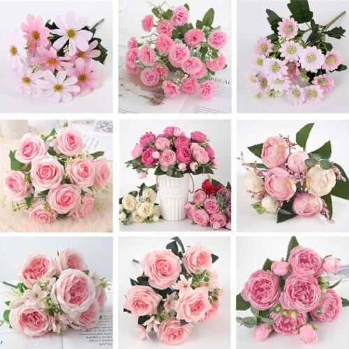1 bunch of 9 heads variety of artificial flowers peony tea rose autumn silk artificial flowers DIY living room home garden weddi