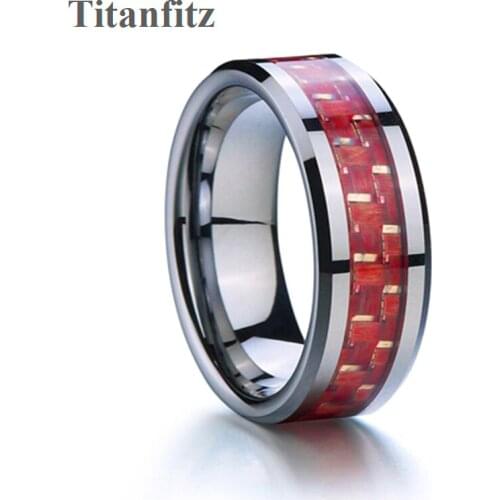 Classic Red Carbon fiber Tungsten carbide ring 8mm LOVE Alliances wedding band Couple rings for men and women