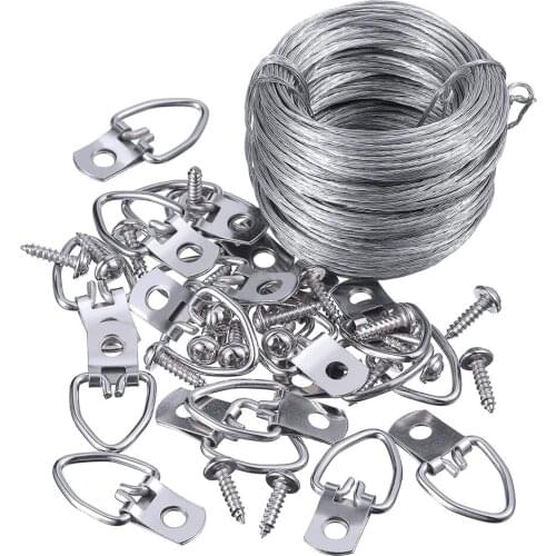 Picture Hanging Kit 20pcs D-Ring Picture Hangers with Screws Picture Hanging Wire Supports up to 30 lbs for hanging picture TB