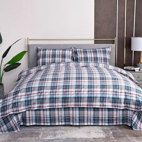 2020 Luxury Linen Cotton Retro style Bedding Set Breathable Antibacterial Duvet cover Bed Sheet Pillowcases Queen King Size 4pcs