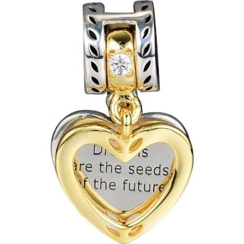 Dream Seed Future Golden Shine Heart Charms for Women Jewelry Making DIY Silver 925 Jewelry Fine Pendants for Charms Bracelets
