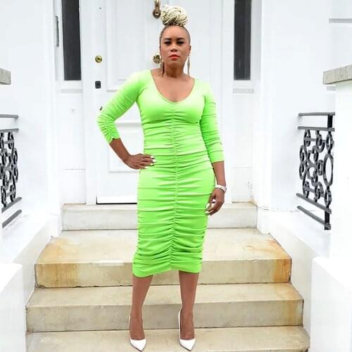 Fashion women winter dresses sexy v-neck long sleeve pleated dress midi skinny party bodycon elegant long dress