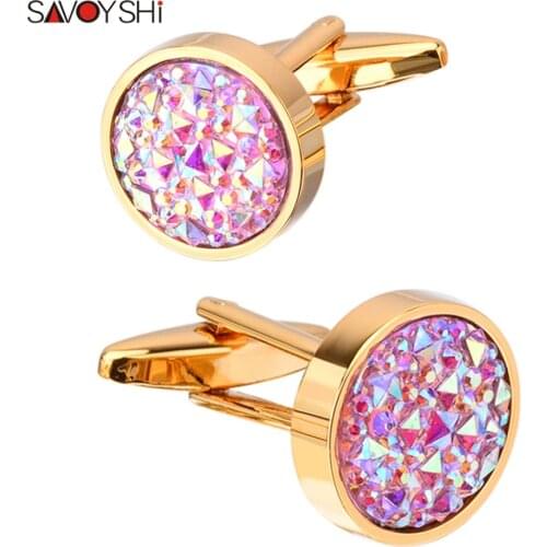 SAVOYSHI Newest Shirt Cufflinks for Mens Gift Cuff buttons High Quality Round Colorful Stone Cuff links Wedding Jewelry