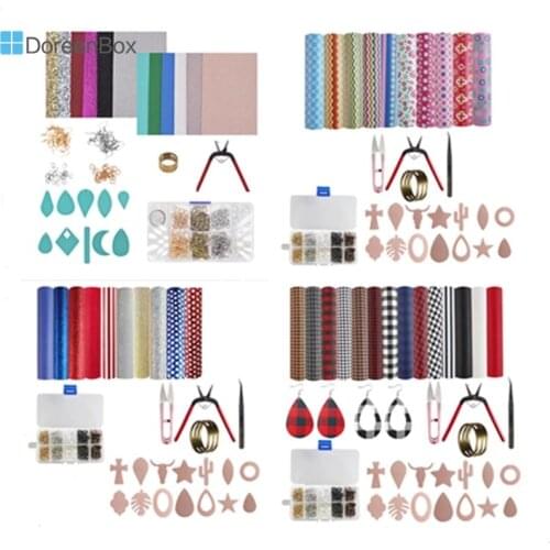 1 Set Doreen Box DIY Leather Earring Making Kit Templates Sheets Tools Bows Crafts for Handmade Earrings Jewelry Making, 31x20cm