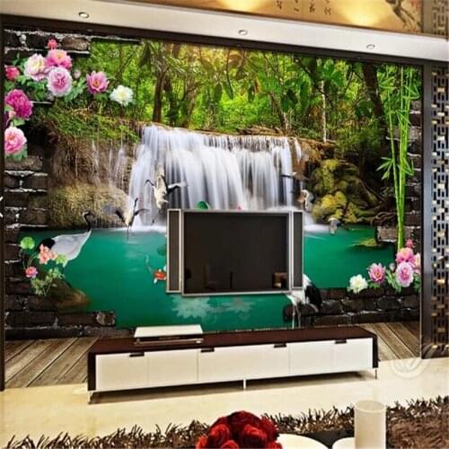 Beibehang Wallpaper mural custom living room bedroom beautiful fairyland 3d fashion brick wall water landscape mural background