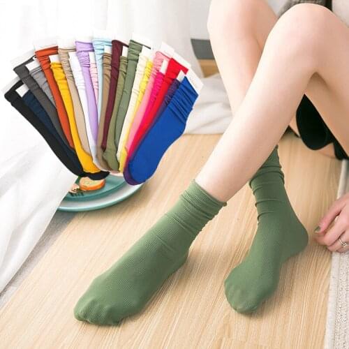 Velvet Women Socks Summer Thin Solid Color Harajuku Loose Long Socks Female Lady Retro Vintage Black White Khaki Pink High Socks