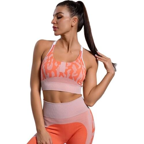New 2pcs/set Ladies Elastic Camo Seamless Workout Yoga Set Running Sports Crop Bra Leggings for Women Sportswear