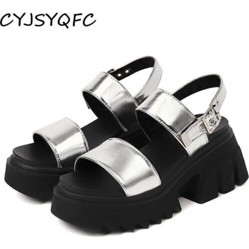CYJSYQFC 2021 New Women Platform Chunky Shoes Summer Belt Buckle Strap Thick Bottom Slingback Comfort Lady Sandals Plus Size 43