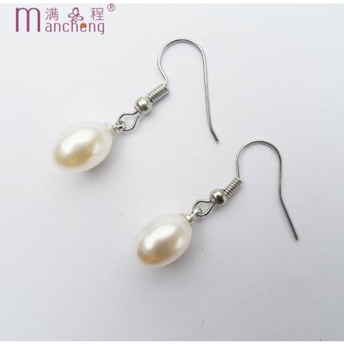 Simple White Oval White pearl beads earrings women girl Trendy Water drop oval bead Pearl drop earring birthday gift