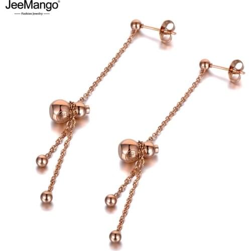 JeeMango Chinese Style Titanium Stainless Steel Blessing Gourd Dangle Earrings Vintage Tassel Earrings Jewelry For Women JE19319