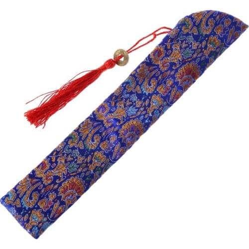 Silk Folding Chinese Hand Fan Bag With Tassel Dustproof Holder Protector Case Cover Retro Style