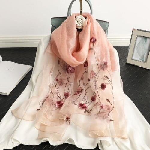 High quality silk wool scarf embroidery Women Shawl Female hijab wrap Summer Beach Cover-ups New Fashion Lady Pashmina Scarves