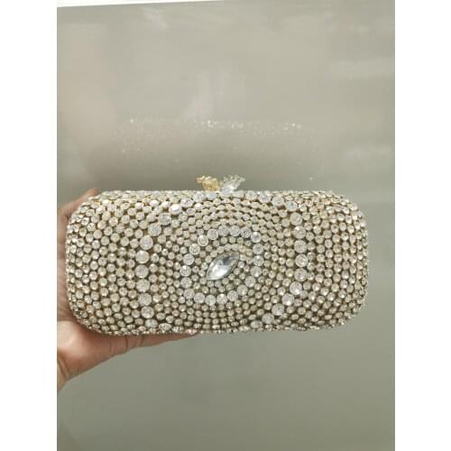 XIYUAN Women Gold Silver Color Crystal Evening Bag Clutch Bags Bridal Rhinestone Handbags Party Dinner Box Minaudiere Purse Gift