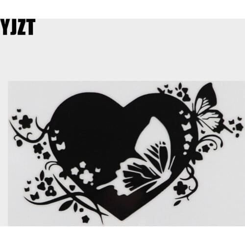 YJZT 15CM*9.2CM Floral Heart With Butterflies Vinyl Car Sticker Decal Art Black/Silver C24-0298
