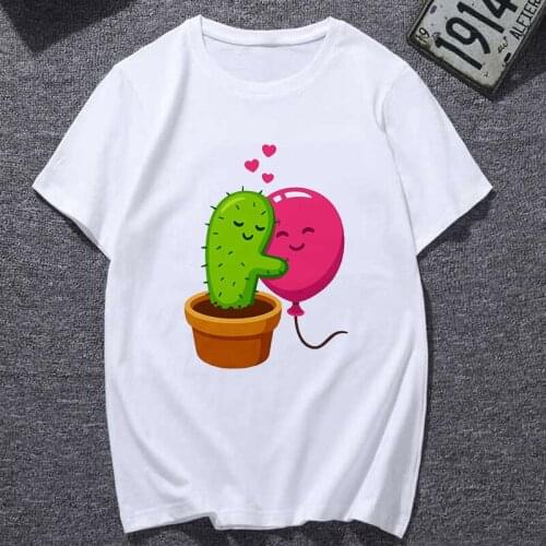 Women Short Cactus Balloon Print T Shirt Fashion Harajuku White Plus Size Personality Tops Female T-shirt Streetwear Clothes