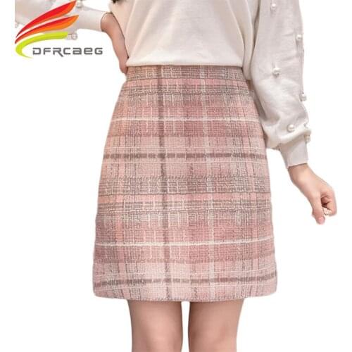 Tweed Wool Mini Skirt Women 2019 New Arrivals Korean Fashion Gray Pink And Black High Waist Woolen Skirts For Women faldas