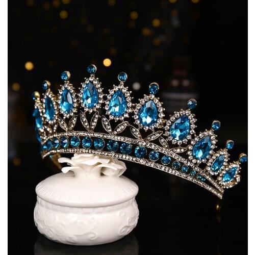 Womens Sapphire Crystal Semicircle Crowns Bridal Wedding Headband Princess Birthday Tiaras Jewelry Headdress Accessories