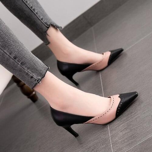 2020 Women Pumps OL Fashion Spell Color High heels Single Shoes Female Spring Patent leather Wedding Party shoes Woman U22-25