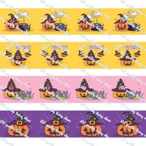 1” Halloween Cartoon Pumpkin Printed Grosgrain Ribbon 50 Yards/Roll Tape Clothing Bakery Gift Wrapping Accessory Hairbow Head