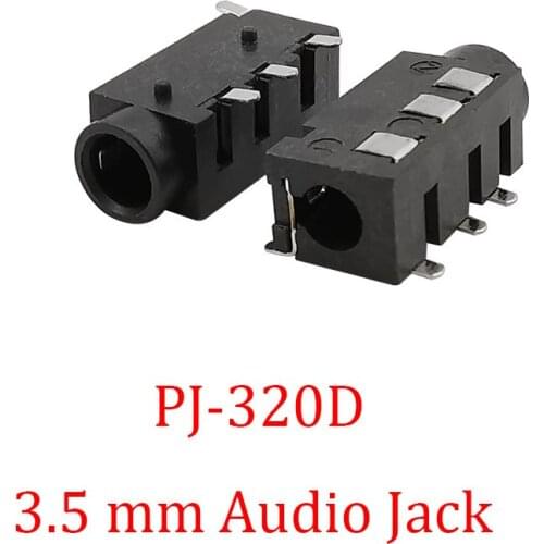 20Pcs Black 3.5mm Audio Jack PJ-320D 3.5 mm 4 Pin Female Socket Jack SMD Headphone Audio Interface Connector