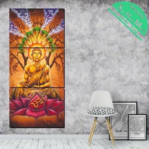3 Piece Abstract Buddha Image Canvas Art Decorative Picture Wall Poster Modern Wall Pictures for Living Room Posters and Prints