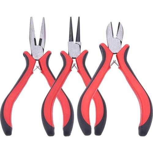 3pcs Carbon Steel Jewelry Plier Sets Ferronickel Round Nose Side Cutting Pliers Wire Cutters 110~130x45~80mm