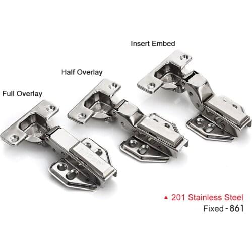 4pcs Hinge 201 stainless steel Cabinet Hinges Kitchen Cabinets Door Damping hydraulic Buffer Fixed Type Furniture Hardware Hinge