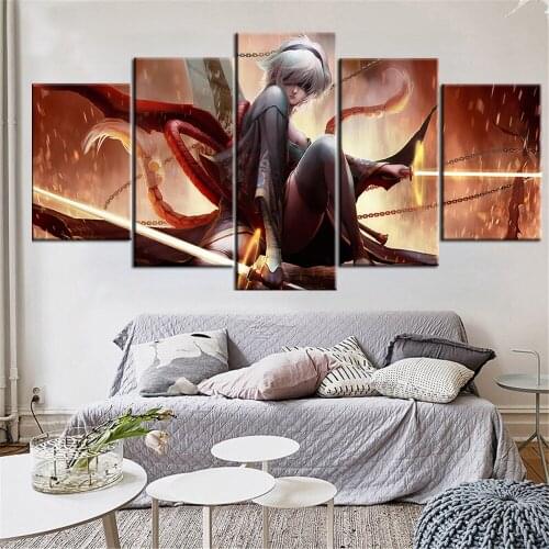 5 Piece Wall Art Canvas Game Figure Pictures Samurai Girls Katana Posters And Prints Modern Home Bedroom Decoration Paintings