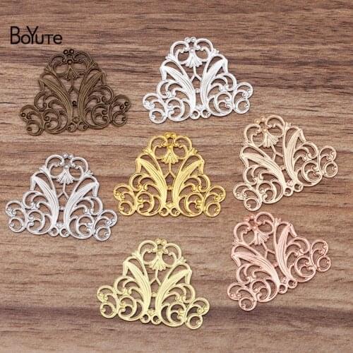 BoYuTe 50Pcs 29*37MM Metal Filigree Flower Charm 7 Colors DIY Jewelry Materials Decoration