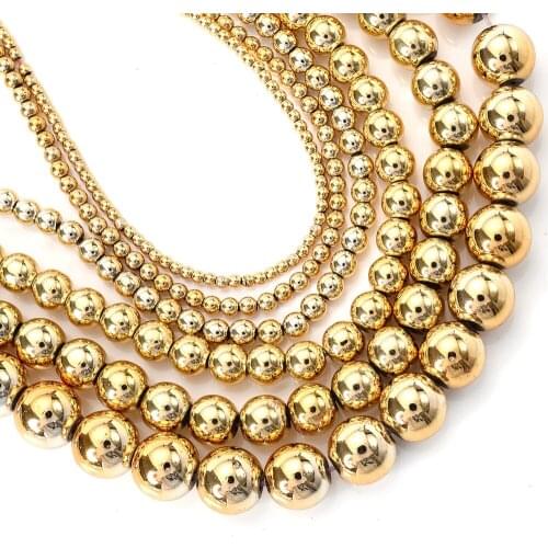 Natural Stone Beads Gold Yellow Hematite Round Loose Spacer Bead for Jewelry Making DIY Bracelet Necklace Accessories 2-10mm