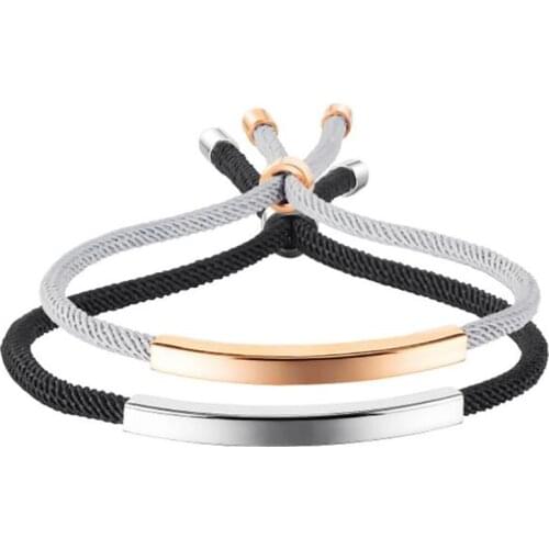 Stainless Steel Minimalist Gold Delicate Black Rope Chain Long Bar Rose Gold Bracelet Bangle Jewelry Gift For Him