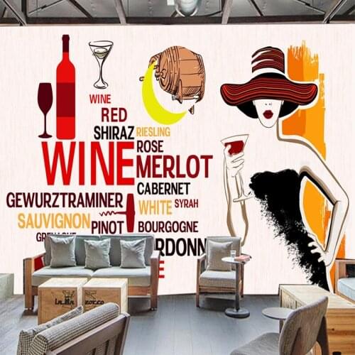 Photo Wallpaper Modern Hand Painted Beauty Red Wine English Letter Mural KTV Bar Western Restaurant Background Wall Decor Fresco