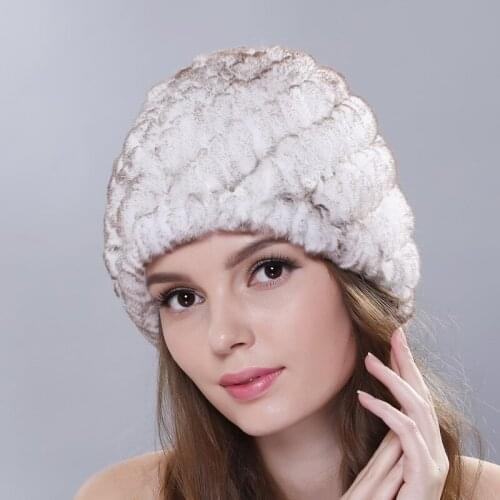 FUR123 New Fashion Rex rabbit fur Skullies Warm ladies Caps winter mother pineapple hats Ladies Beanies
