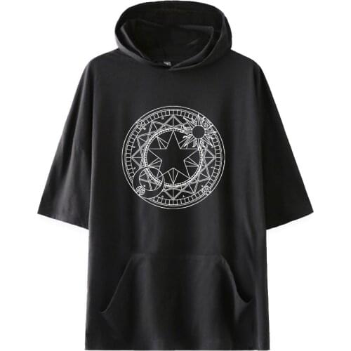2021 Japan Harajuku style Cardcaptor Sakura 2D Men/Women Hooded Tshirt Solid Color t-shirts Summer Short Sleeve Hooded