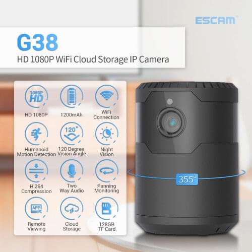 Escam G38 Wifi IP Camera HD 1080P Wireless Indoor Camera Nightvision Two Way Audio Motion Detection Baby Monitor V380 Pro
