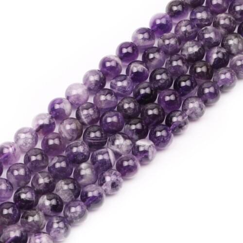 Natural Round Stone Beads, Natural Gemstone Hole Size 6/8/10mm Crystal Energy Stone Healing Power Smooth Lace Amethyst Beads