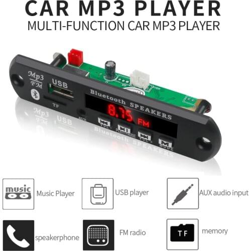 KEBIDU Bluetooth Wireless MP3 WMA Decoder Board 5V 12V USB SD/TF AUX FM Audio Radio Module For Car Support Bluetooth call