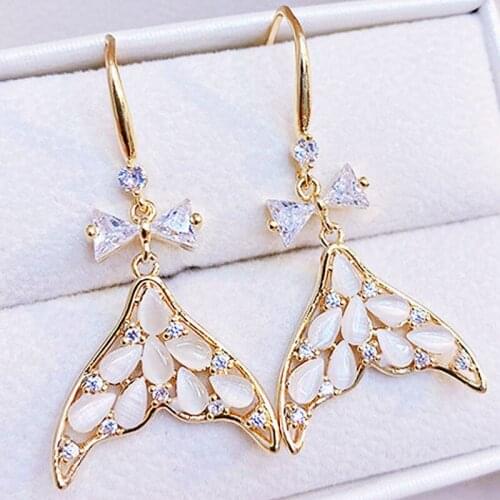 Korean Trendy Fishtail Top Quality Zircon Earrings Bowknot Temperament Long Romantic Charm Earrings Exquisite Luxury Jewelry