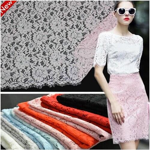 Free shipping Floral Embroidered Eyelash Lace Fabric African Guipure Cord lace Sewing Supplies for Clothes Dress