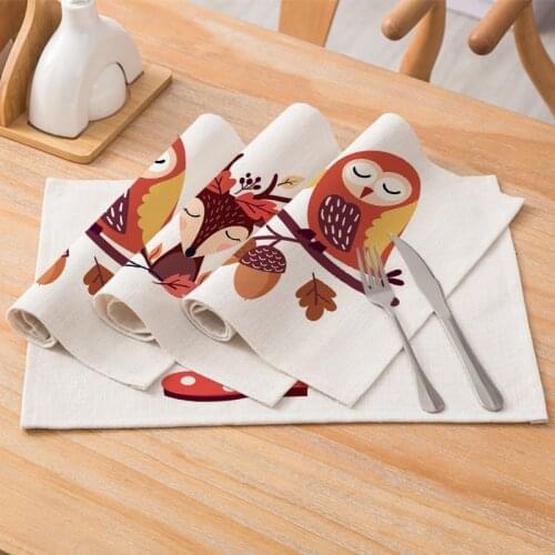 Thanksgiving Kitchen Placemat Cartoon Pattern Decorative Cotton Linen Table Mat 42X32 Nordic Western Placemat Waterproof Coaster