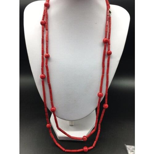 LJHMY Long Red Coral Wrap Necklace 45" Strand For Summer Women Necklaces